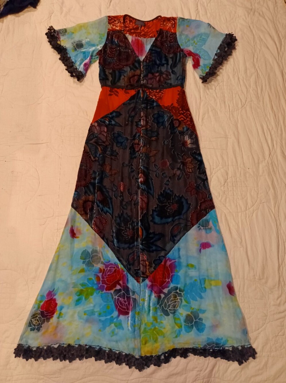 OOAK Hale Bob Colorblock Burnout Velvet Floral Patchwork Maxi  Beyond Stunning!